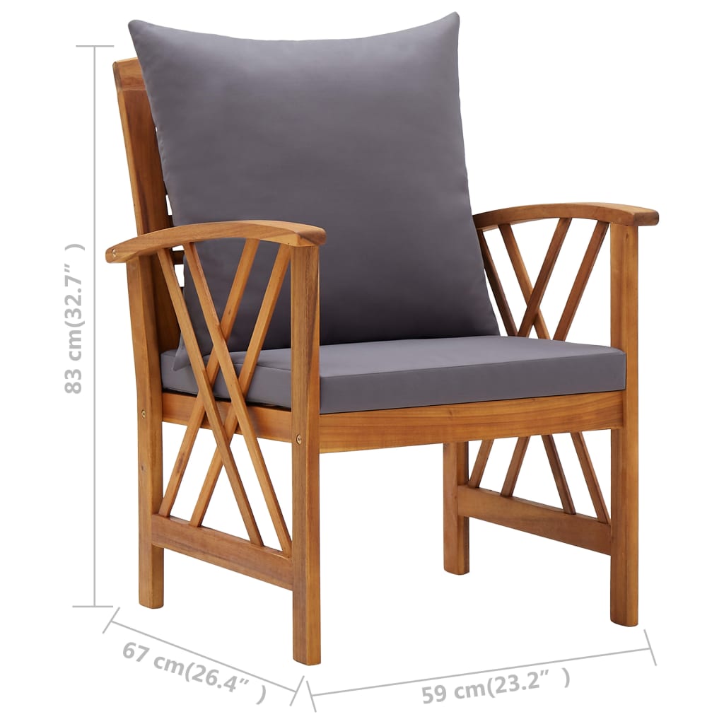 4-Tlg. Garten-Lounge-Set Mit Auflagen Massivholz Akazie Dunkelgrau