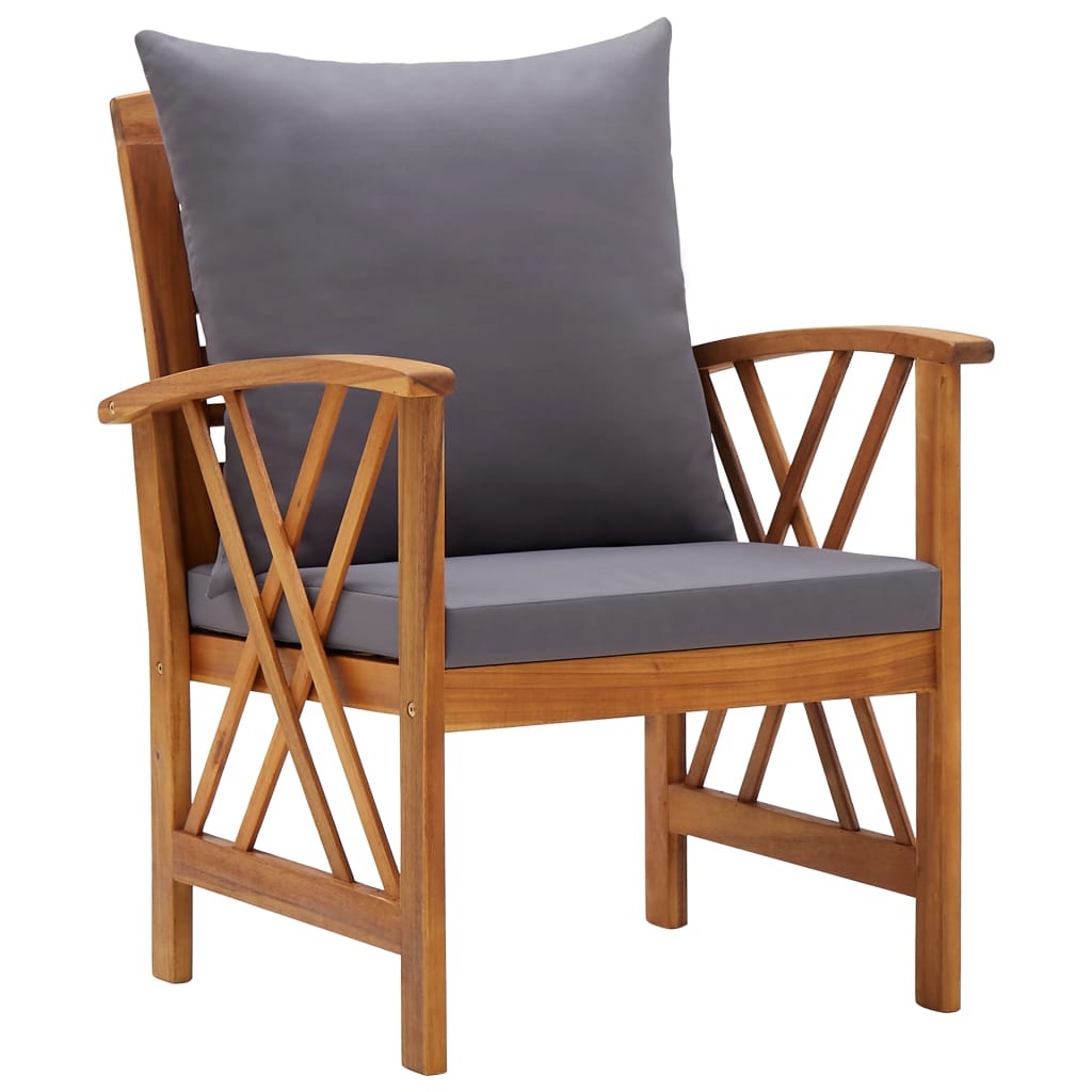 4-Tlg. Garten-Lounge-Set Mit Auflagen Massivholz Akazie Dunkelgrau