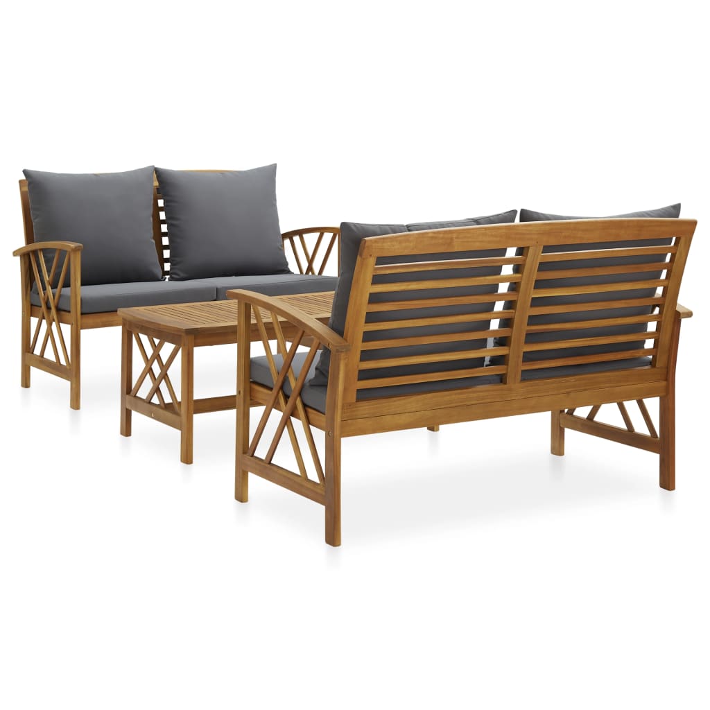 4-Tlg. Garten-Lounge-Set Mit Auflagen Massivholz Akazie Dunkelgrau