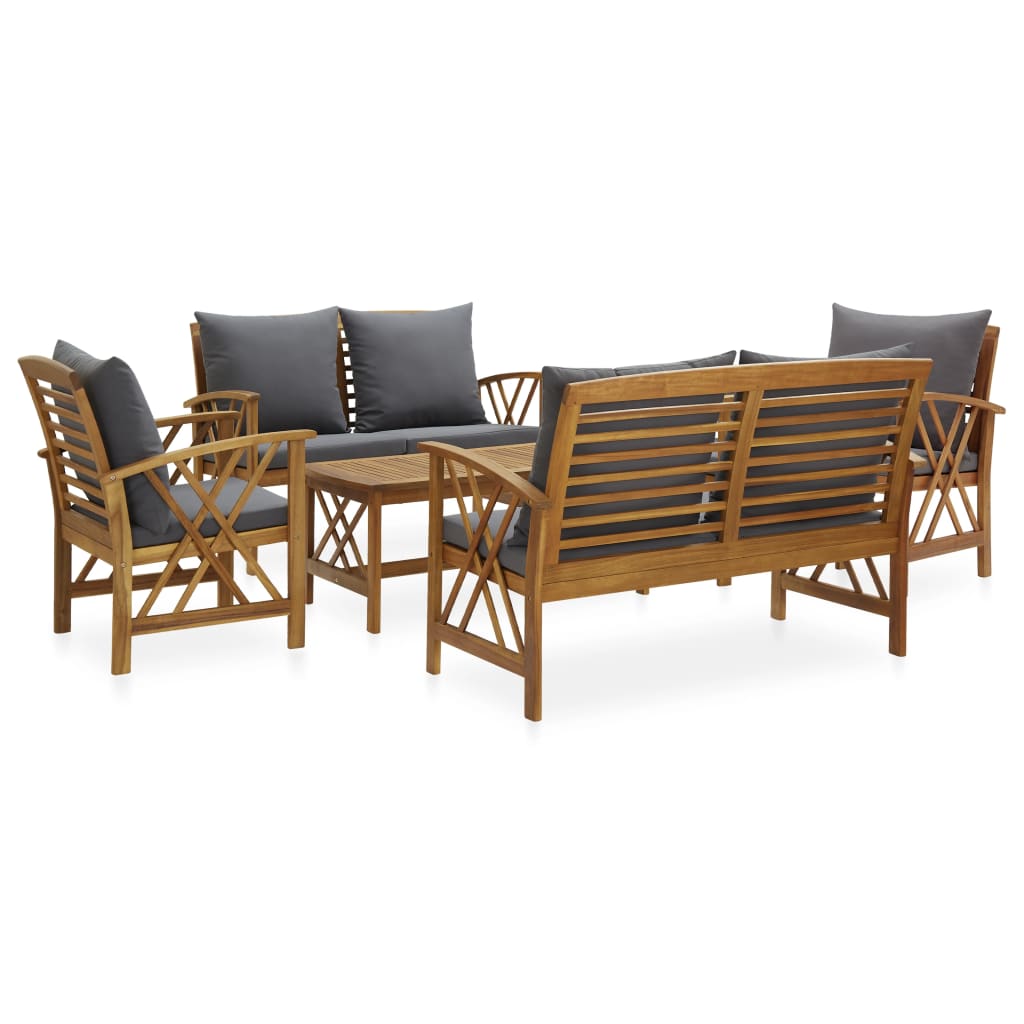 4-Tlg. Garten-Lounge-Set Mit Auflagen Massivholz Akazie Dunkelgrau