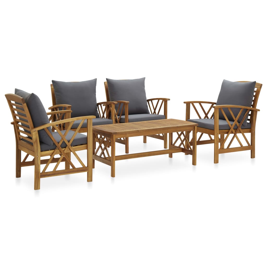 4-Tlg. Garten-Lounge-Set Mit Auflagen Massivholz Akazie Dunkelgrau