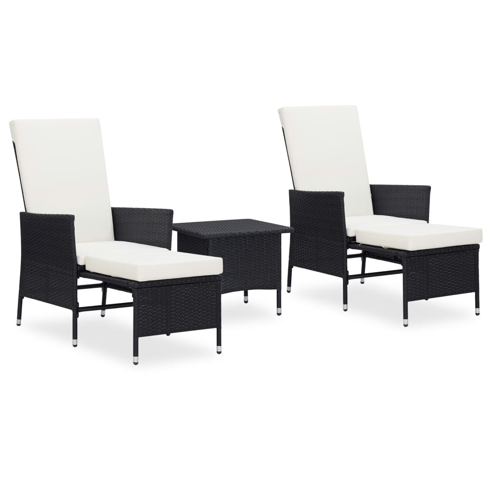 3-Tlg. Garten-Lounge-Set Mit Kissen Poly-Rattan
