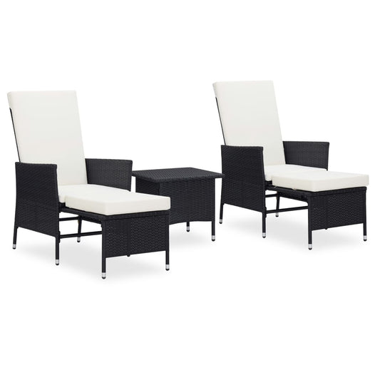 3-Tlg. Garten-Lounge-Set Mit Kissen Poly-Rattan