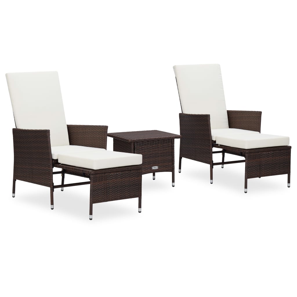 3-Tlg. Garten-Lounge-Set Mit Kissen Poly-Rattan