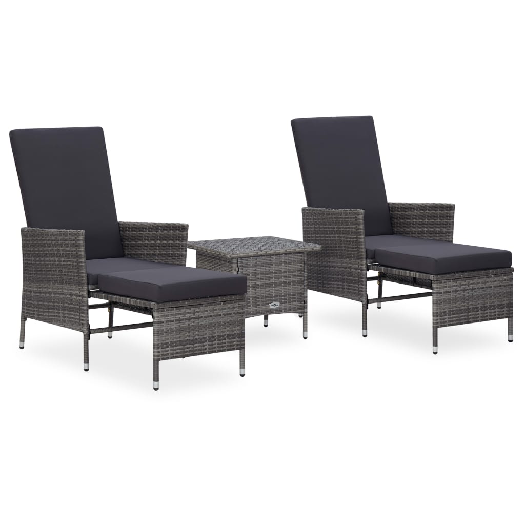 3-Tlg. Garten-Lounge-Set Mit Kissen Poly-Rattan