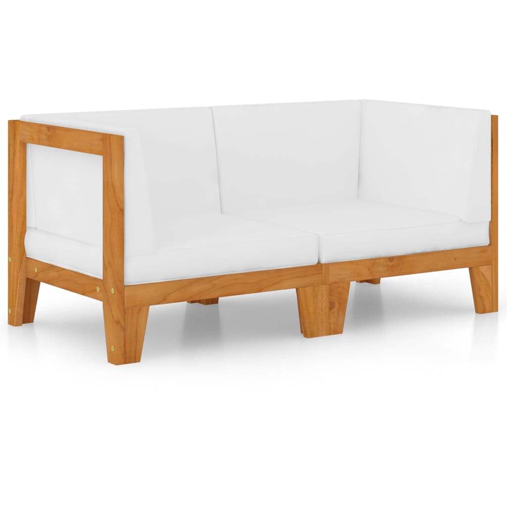 2-Sitzer-Sofa Mit Weißen Kissen Akazie Massivholz