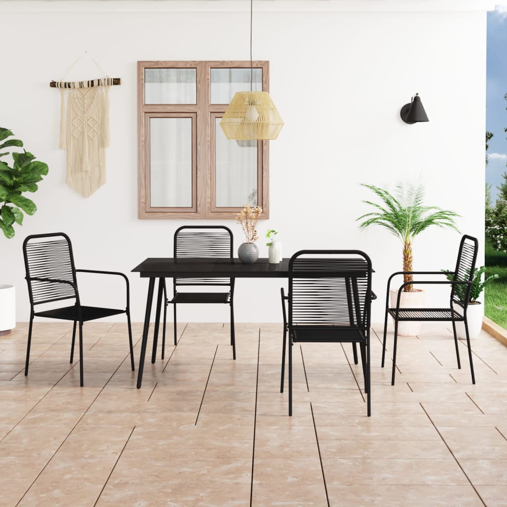 7-Tlg. Garten-Essgruppe Baumwollseil Und Stahl Schwarz