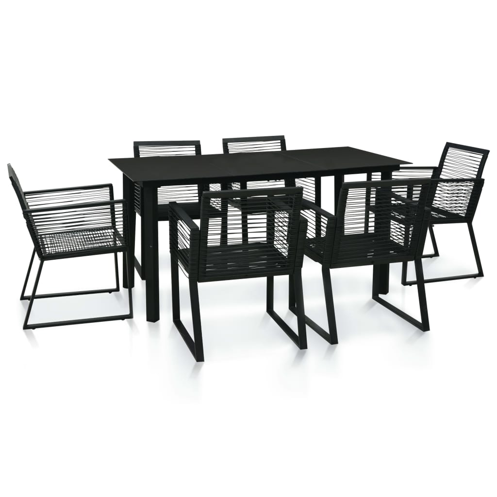 7-Tlg. Garten-Essgruppe Pvc Rattan Schwarz