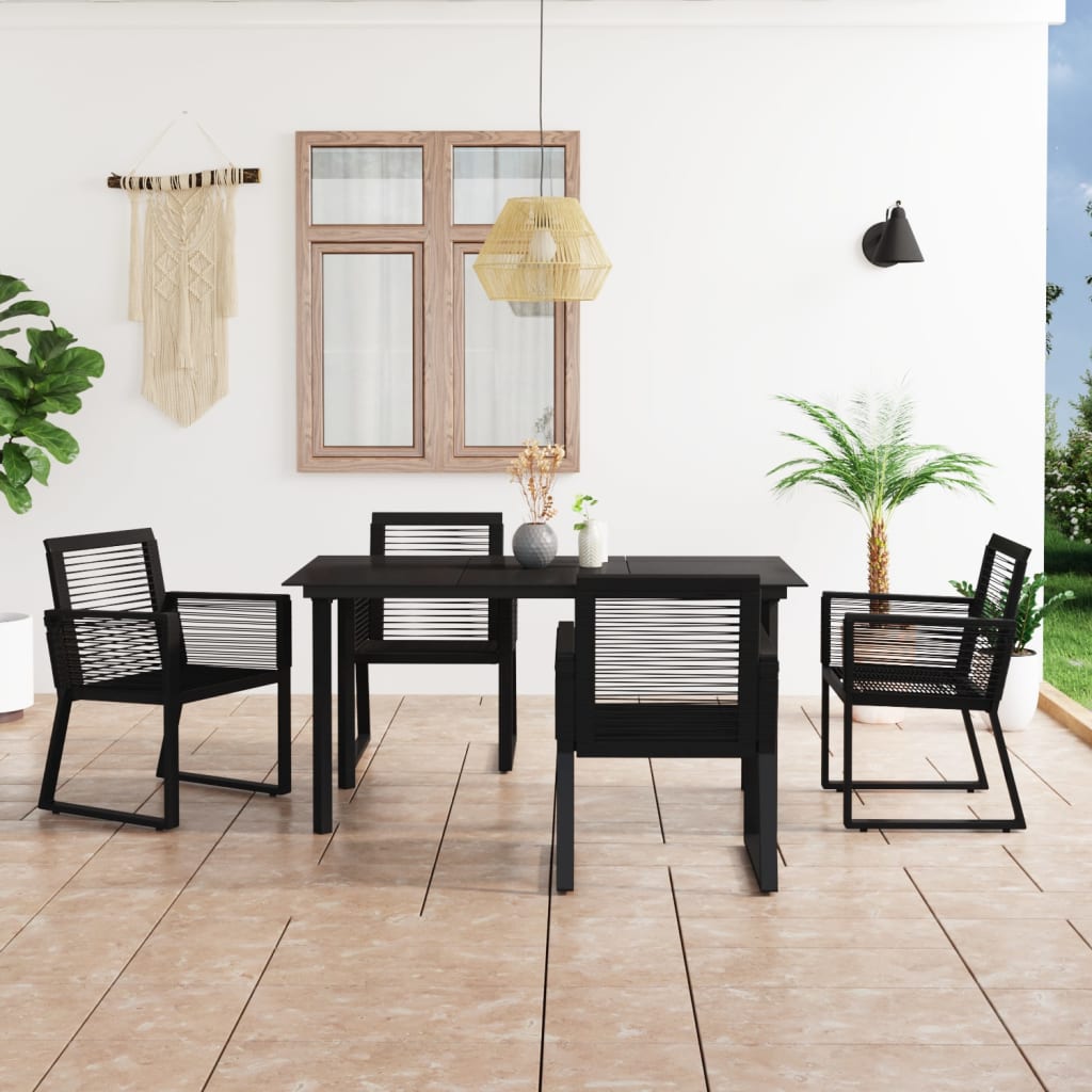 7-Tlg. Garten-Essgruppe Pvc Rattan Schwarz