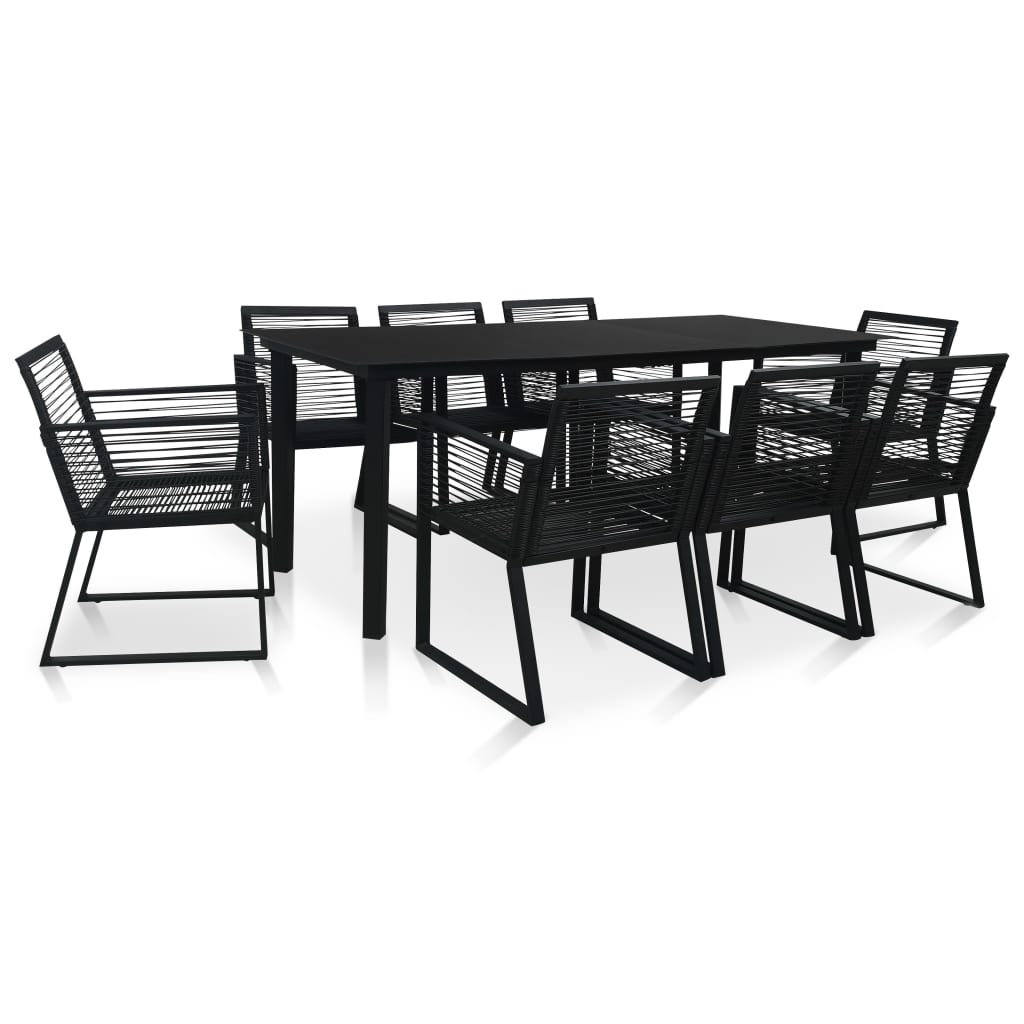 9-Tlg. Garten-Essgruppe Pvc Rattan Schwarz