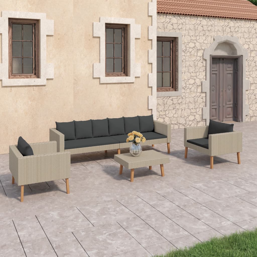 6-Tlg. Garten-Lounge-Set Mit Auflagen Poly Rattan