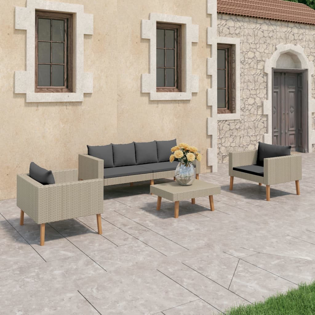 6-Tlg. Garten-Lounge-Set Mit Auflagen Poly Rattan