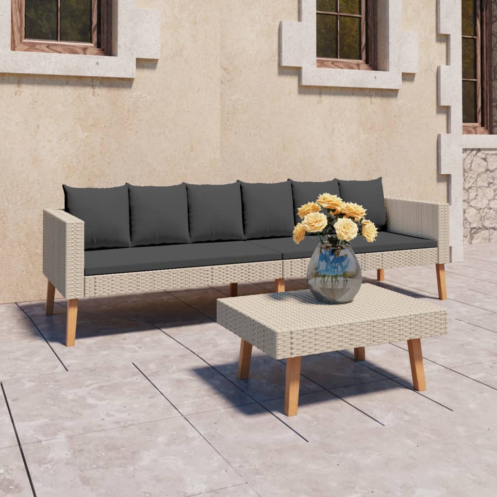 6-Tlg. Garten-Lounge-Set Mit Auflagen Poly Rattan