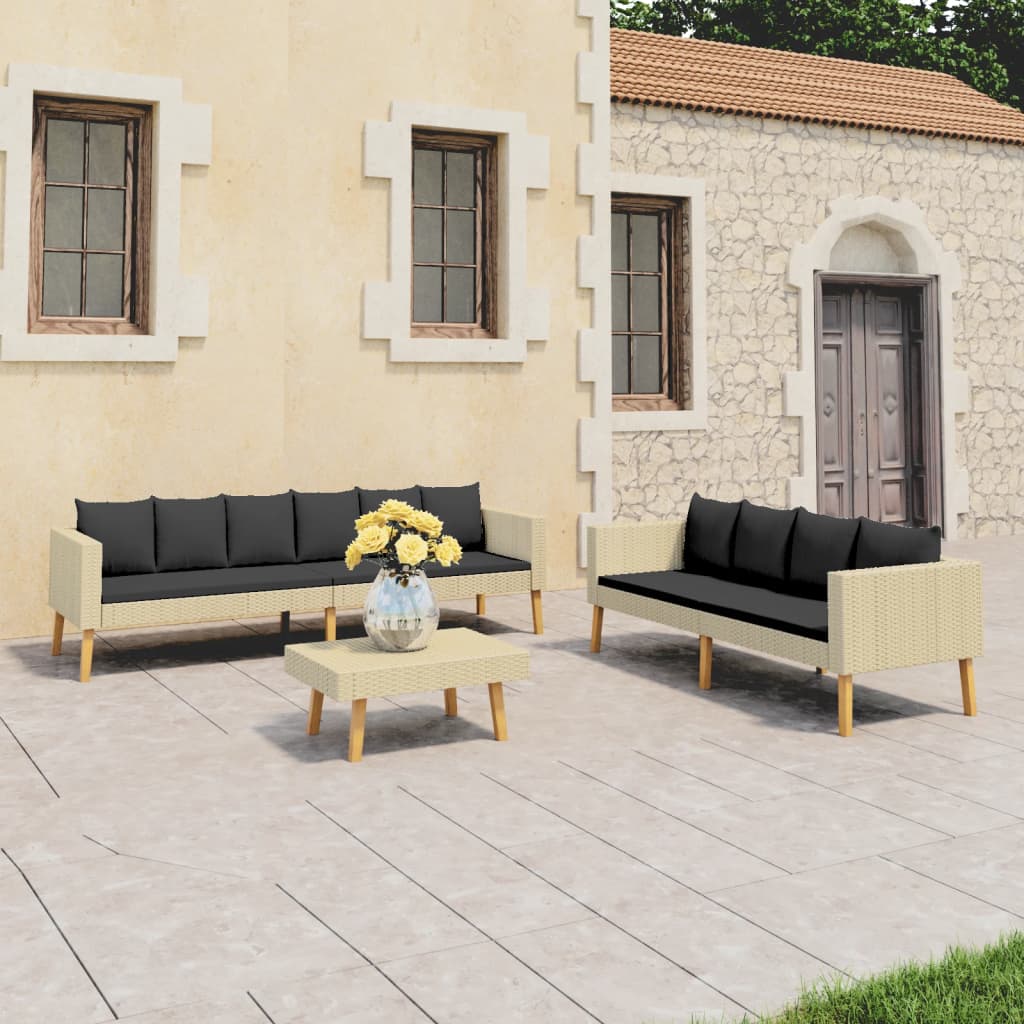 6-Tlg. Garten-Lounge-Set Mit Auflagen Poly Rattan