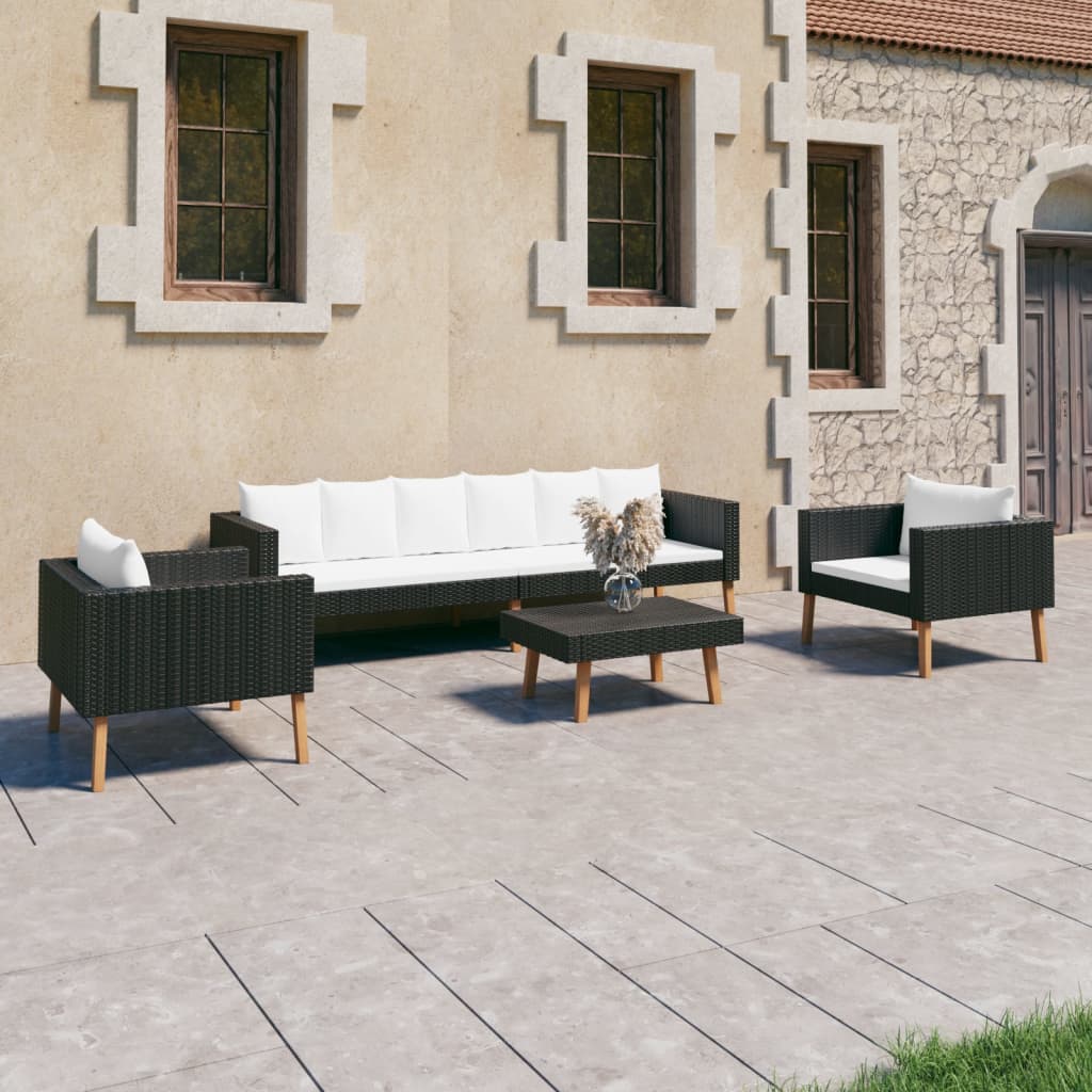 6-Tlg. Garten-Lounge-Set Mit Auflagen Poly Rattan