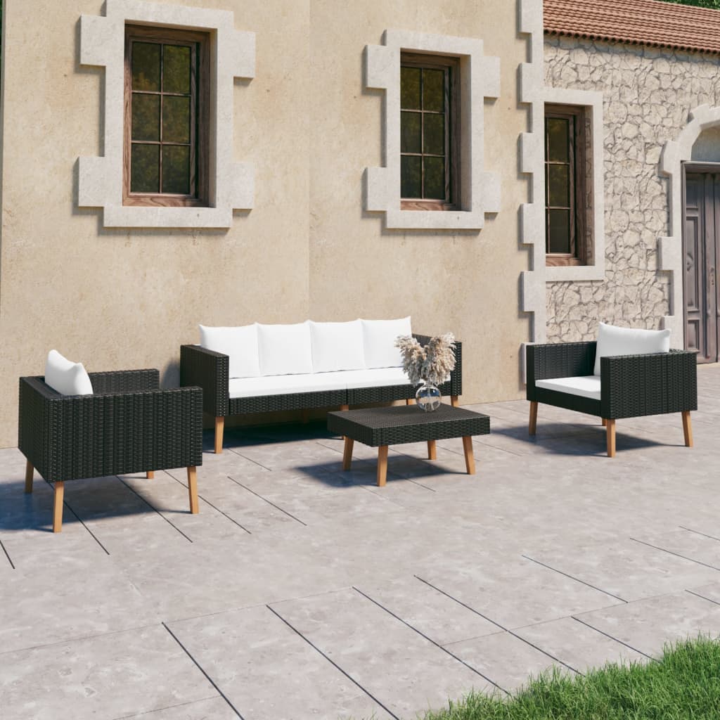 6-Tlg. Garten-Lounge-Set Mit Auflagen Poly Rattan
