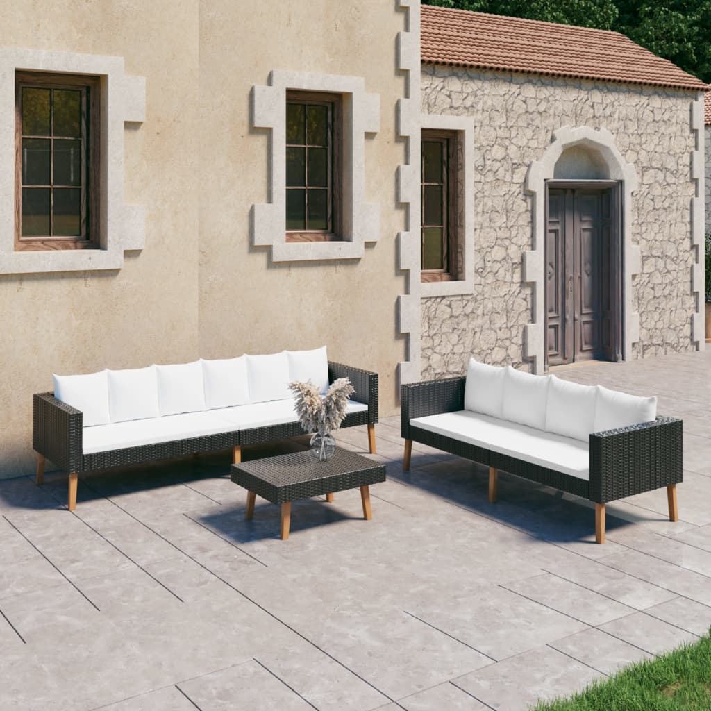 6-Tlg. Garten-Lounge-Set Mit Auflagen Poly Rattan