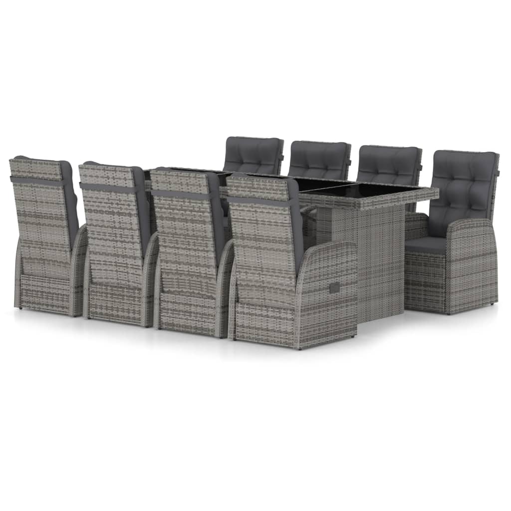 9-Tlg. Garten-Essgruppe Mit Kissen Poly Rattan Grau