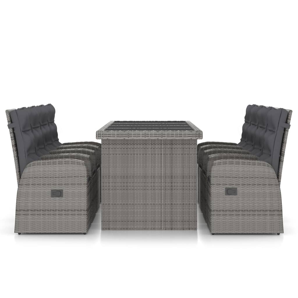 9-Tlg. Garten-Essgruppe Mit Kissen Poly Rattan Grau