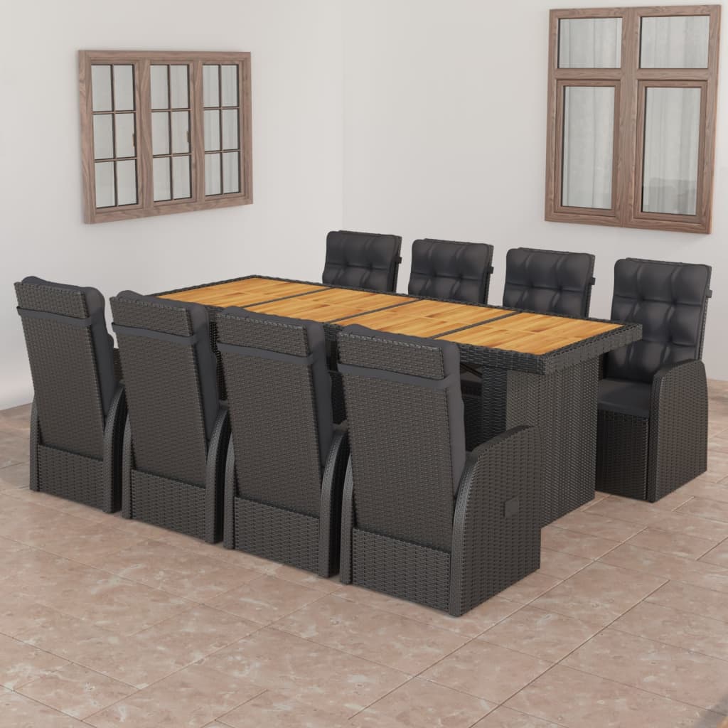 9-Tlg. Garten-Essgruppe Mit Kissen Poly Rattan Grau