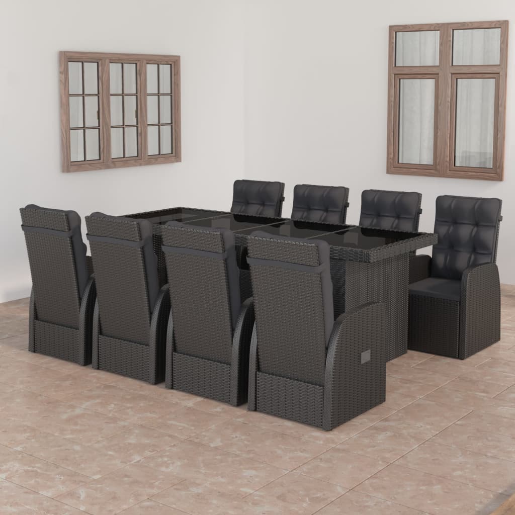 9-Tlg. Garten-Essgruppe Mit Kissen Poly Rattan Grau