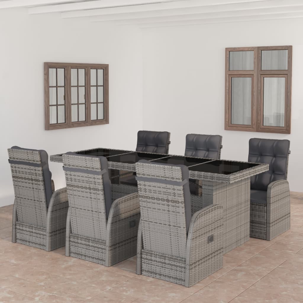 9-Tlg. Garten-Essgruppe Mit Kissen Poly Rattan Grau