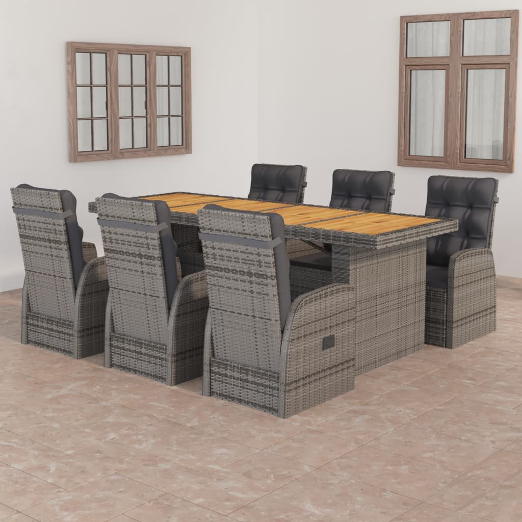 9-Tlg. Garten-Essgruppe Mit Kissen Poly Rattan Grau