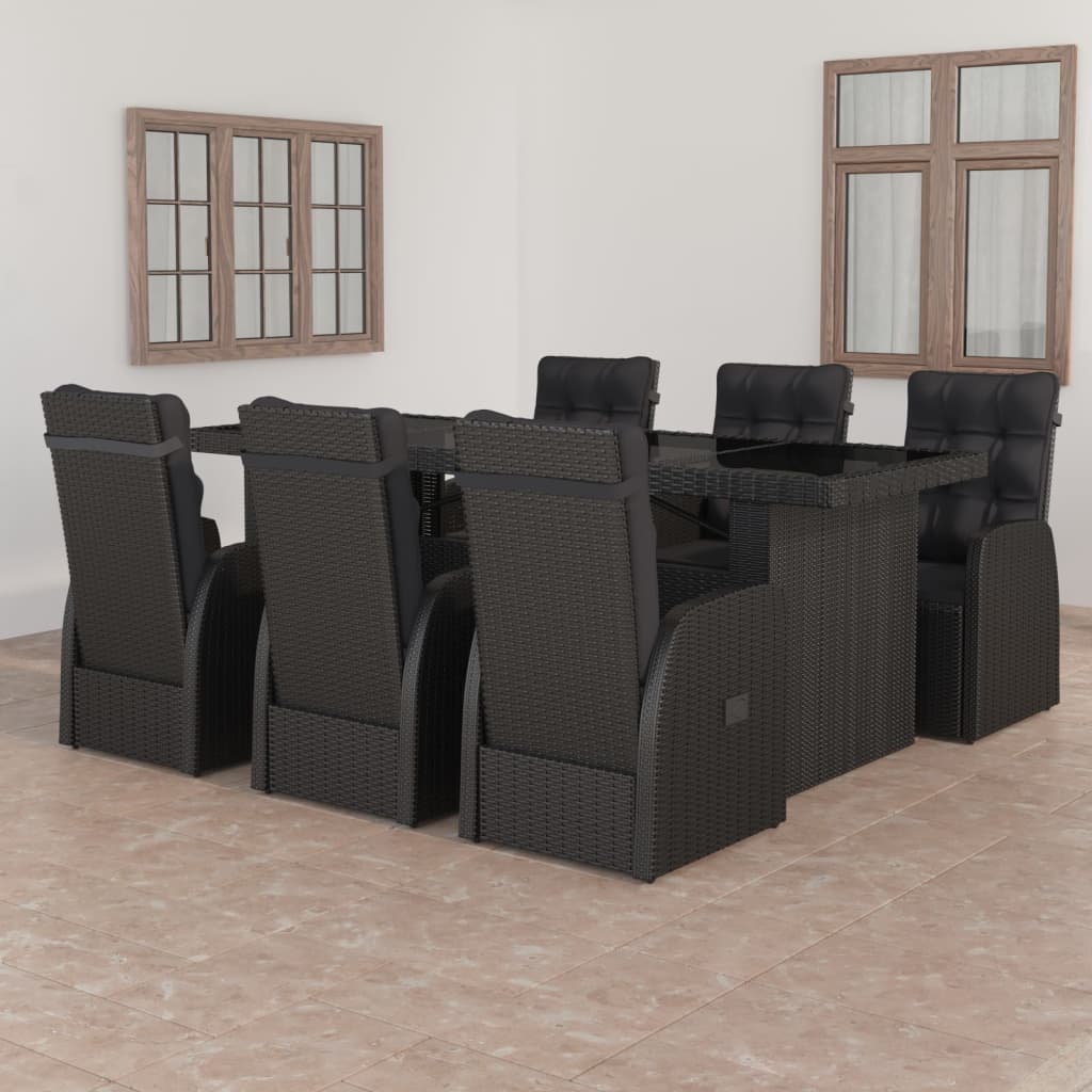 9-Tlg. Garten-Essgruppe Mit Kissen Poly Rattan Grau
