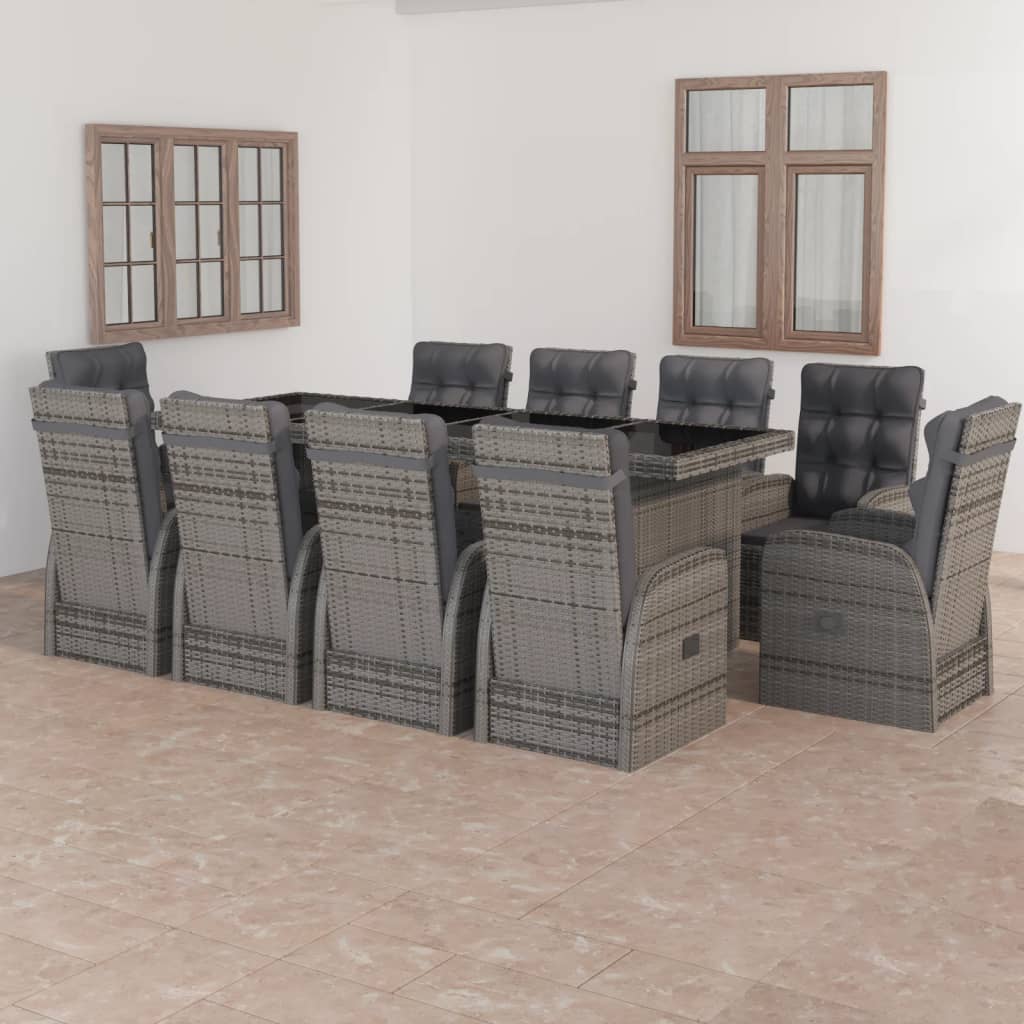 9-Tlg. Garten-Essgruppe Mit Kissen Poly Rattan Grau