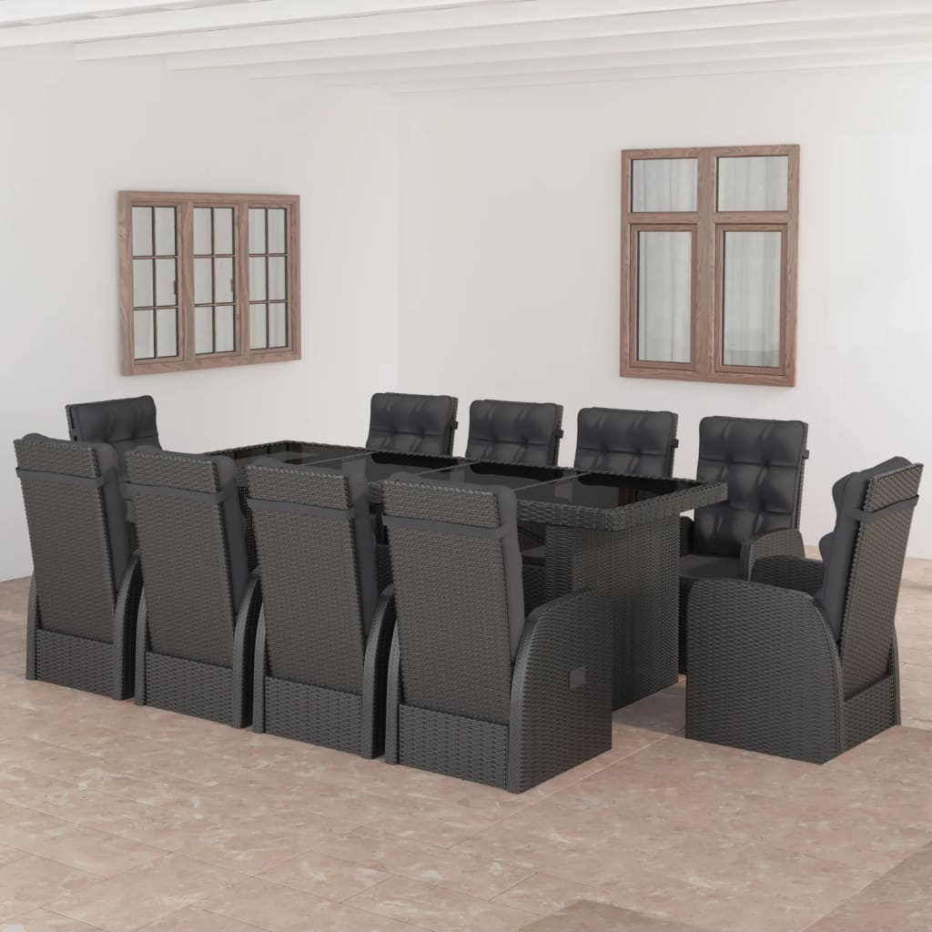 9-Tlg. Garten-Essgruppe Mit Kissen Poly Rattan Grau