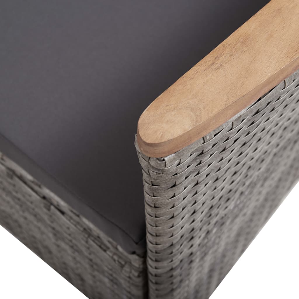 3-Tlg. Garten-Lounge-Set Mit Kissen Poly Rattan Grau