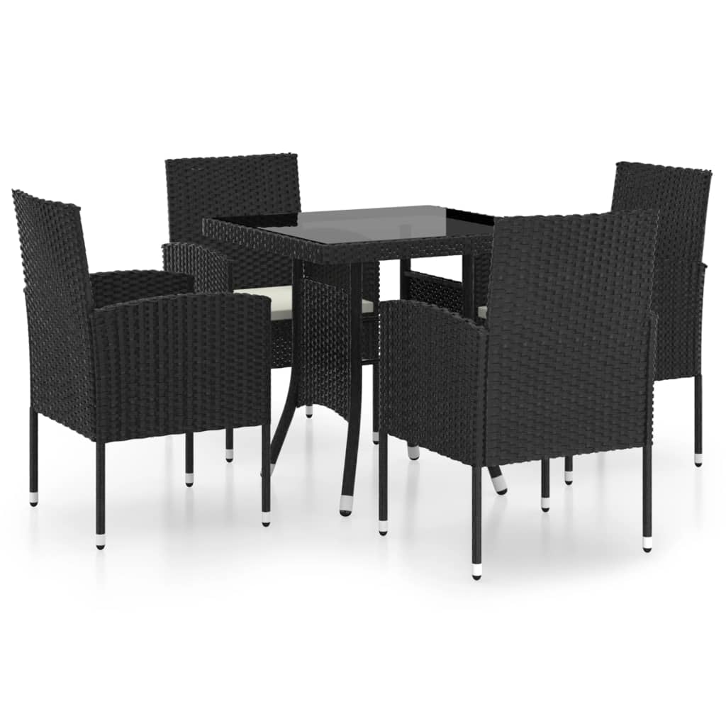 5-Tlg. Garten-Essgruppe Poly Rattan Schwarz
