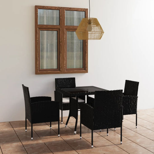 5-Tlg. Garten-Essgruppe Poly Rattan Schwarz