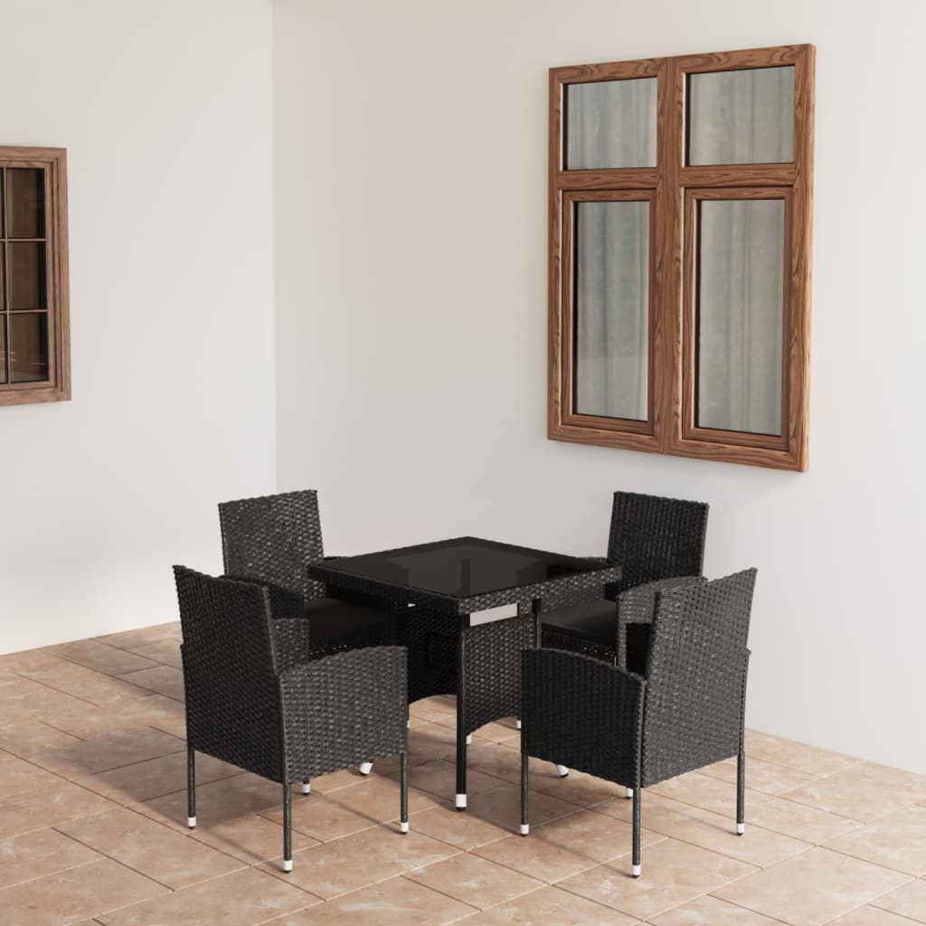 5-Tlg. Garten-Essgruppe Poly Rattan Schwarz