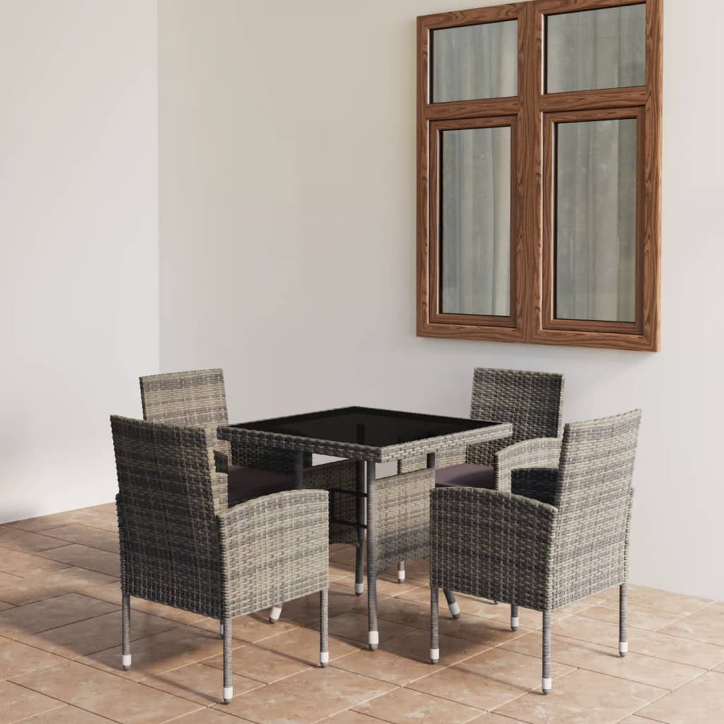 5-Tlg. Garten-Essgruppe Poly Rattan Schwarz