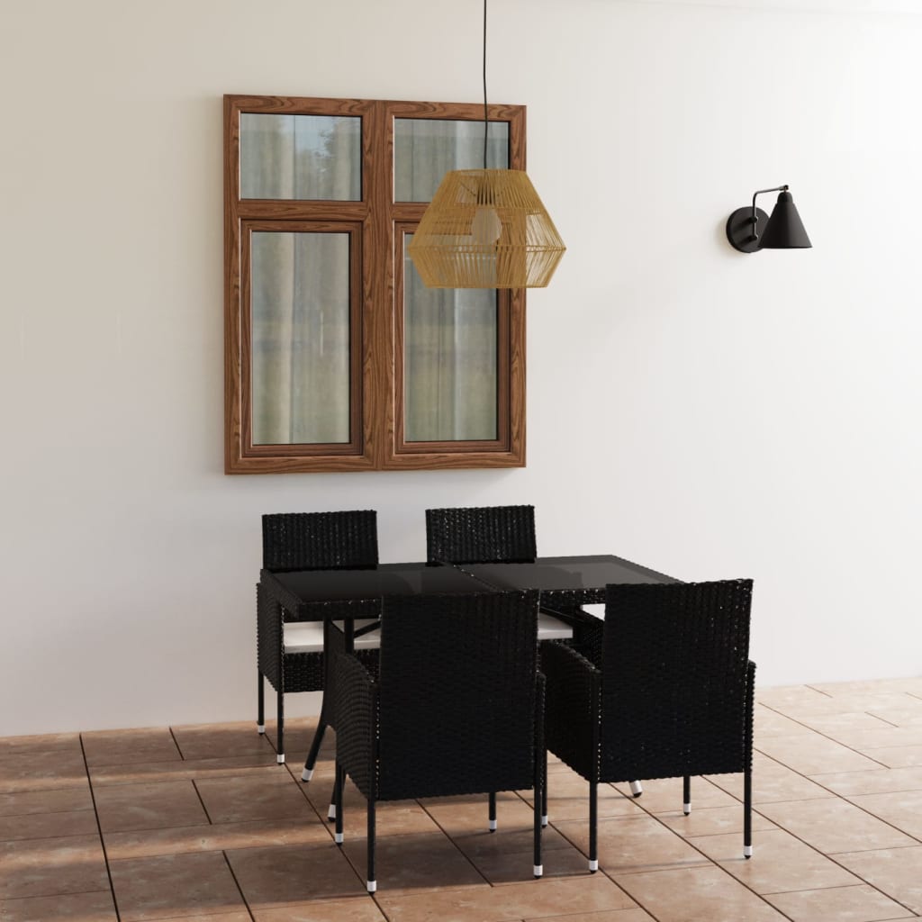 5-Tlg. Garten-Essgruppe Poly Rattan Schwarz