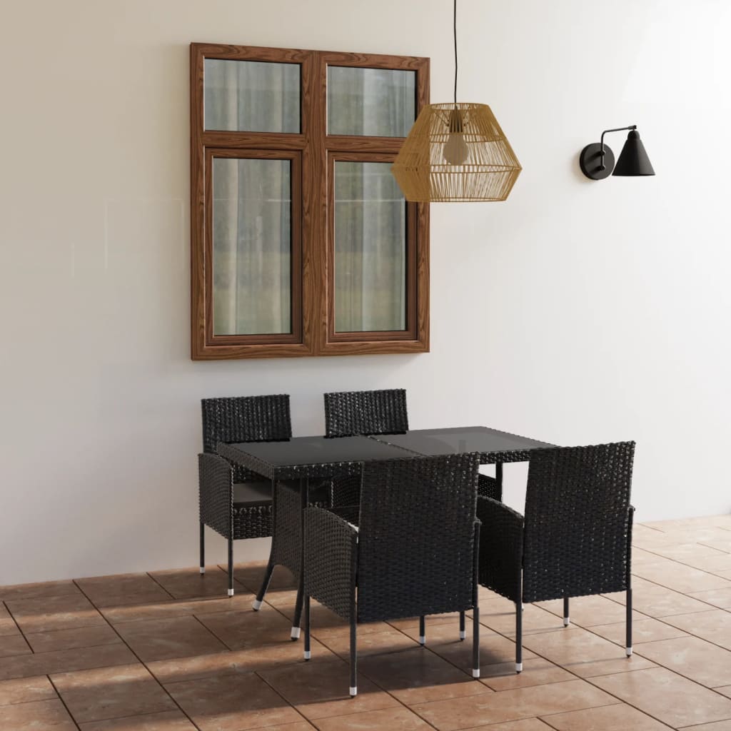 5-Tlg. Garten-Essgruppe Poly Rattan Schwarz