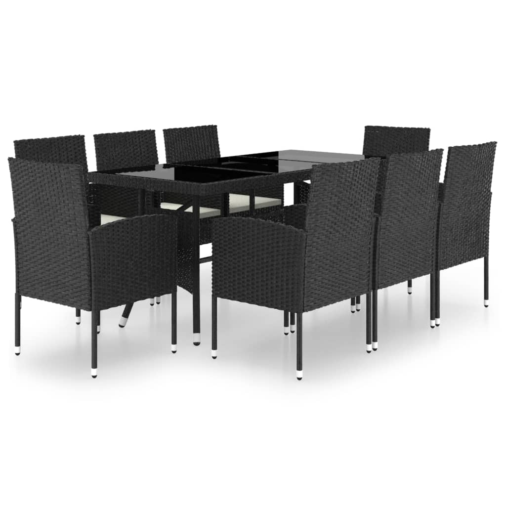 9-Tlg. Garten-Essgruppe Poly Rattan Schwarz