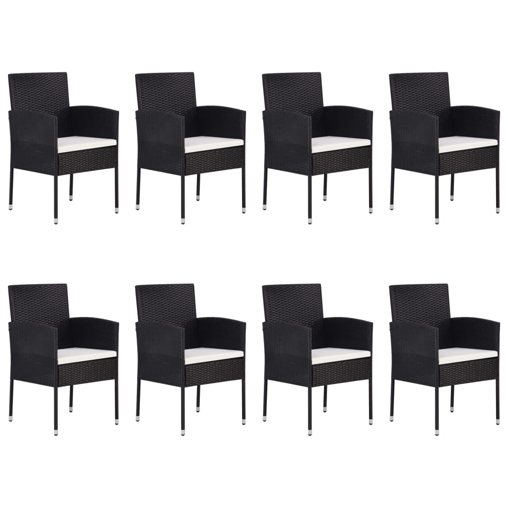 9-Tlg. Garten-Essgruppe Poly Rattan Schwarz