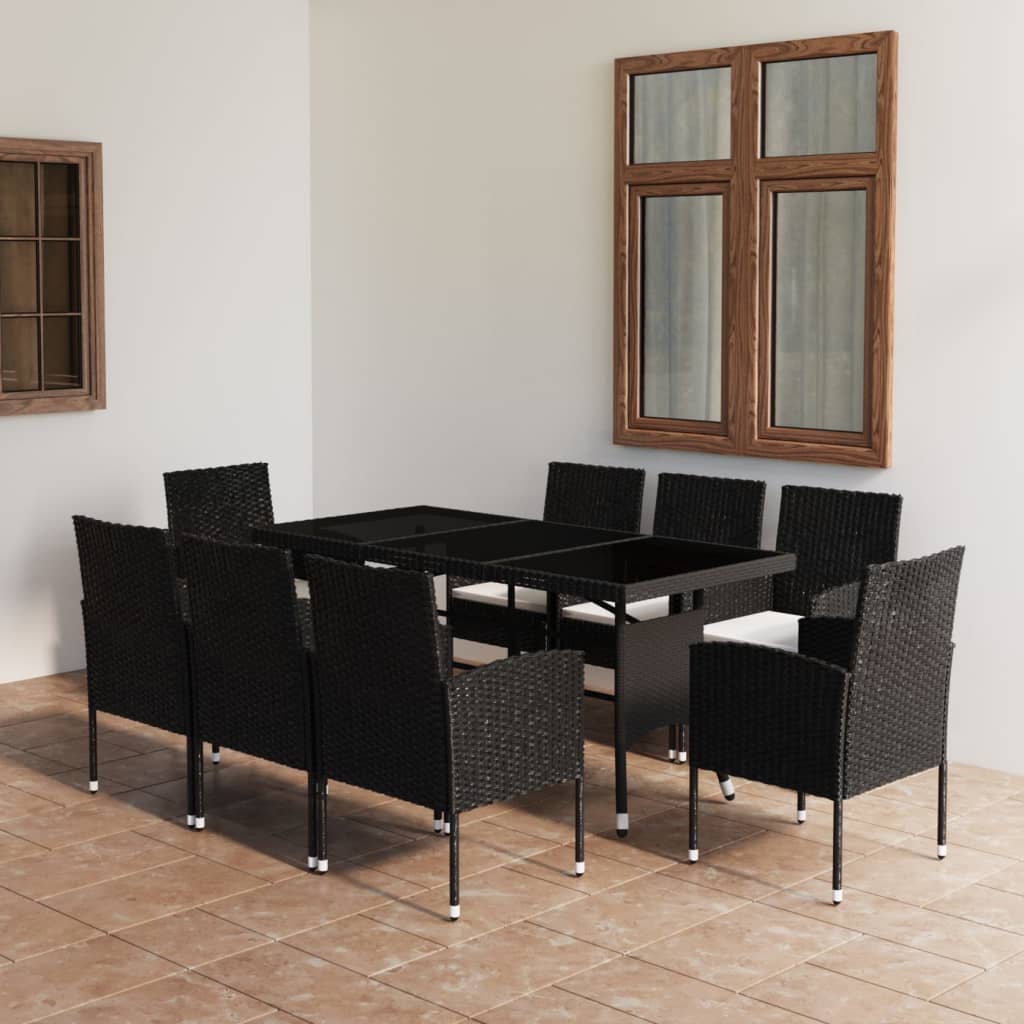 9-Tlg. Garten-Essgruppe Poly Rattan Schwarz