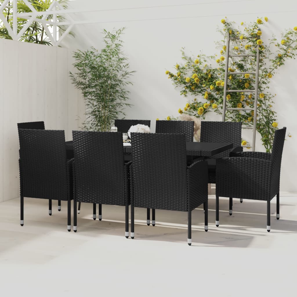 9-Tlg. Garten-Essgruppe Poly Rattan Schwarz