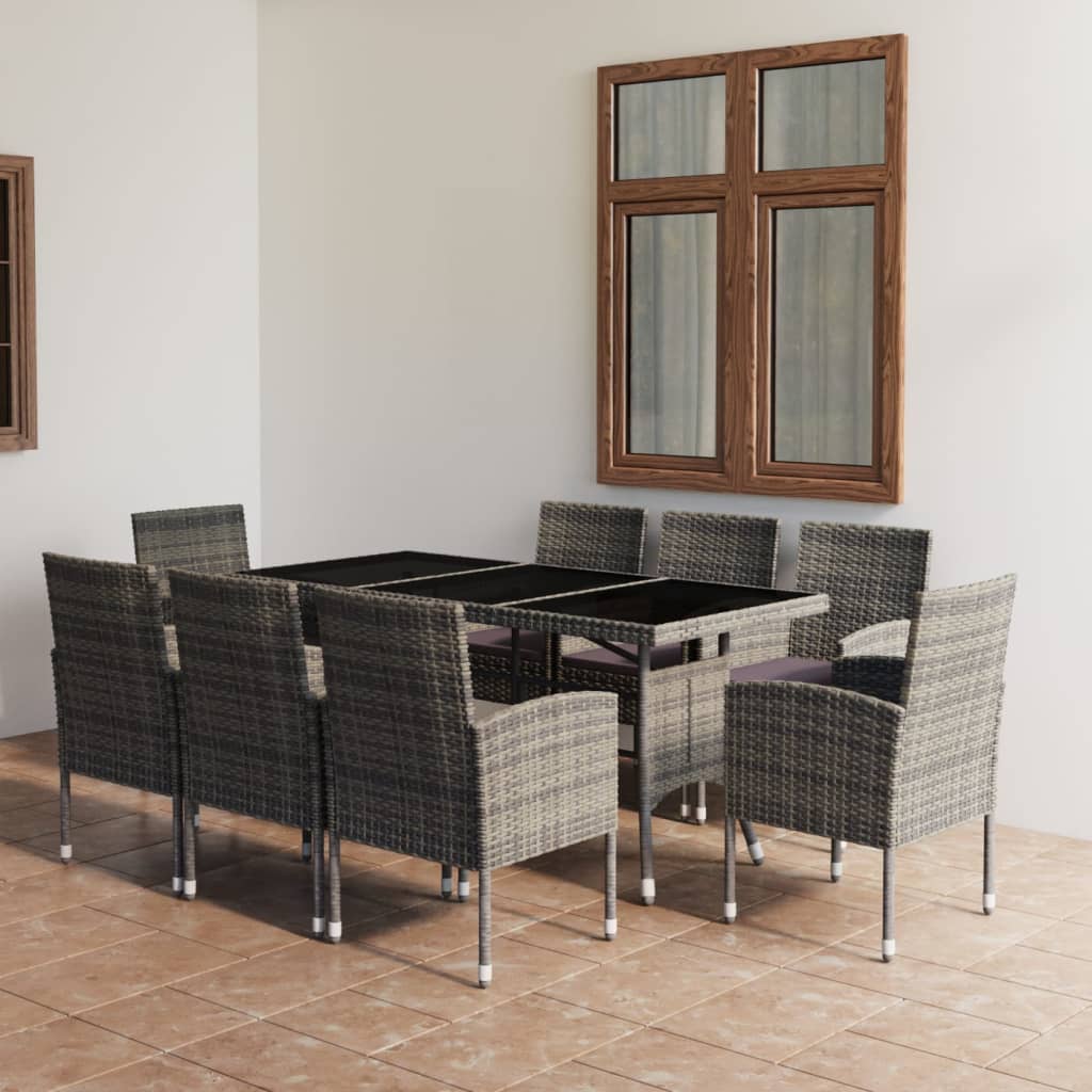 9-Tlg. Garten-Essgruppe Poly Rattan Schwarz
