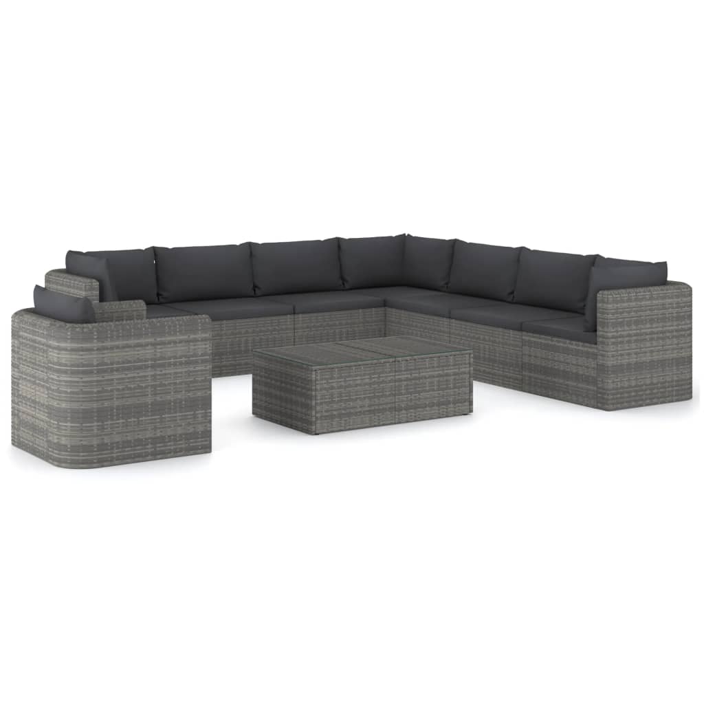 9-Tlg. Garten-Lounge-Set Mit Kissen Poly Rattan