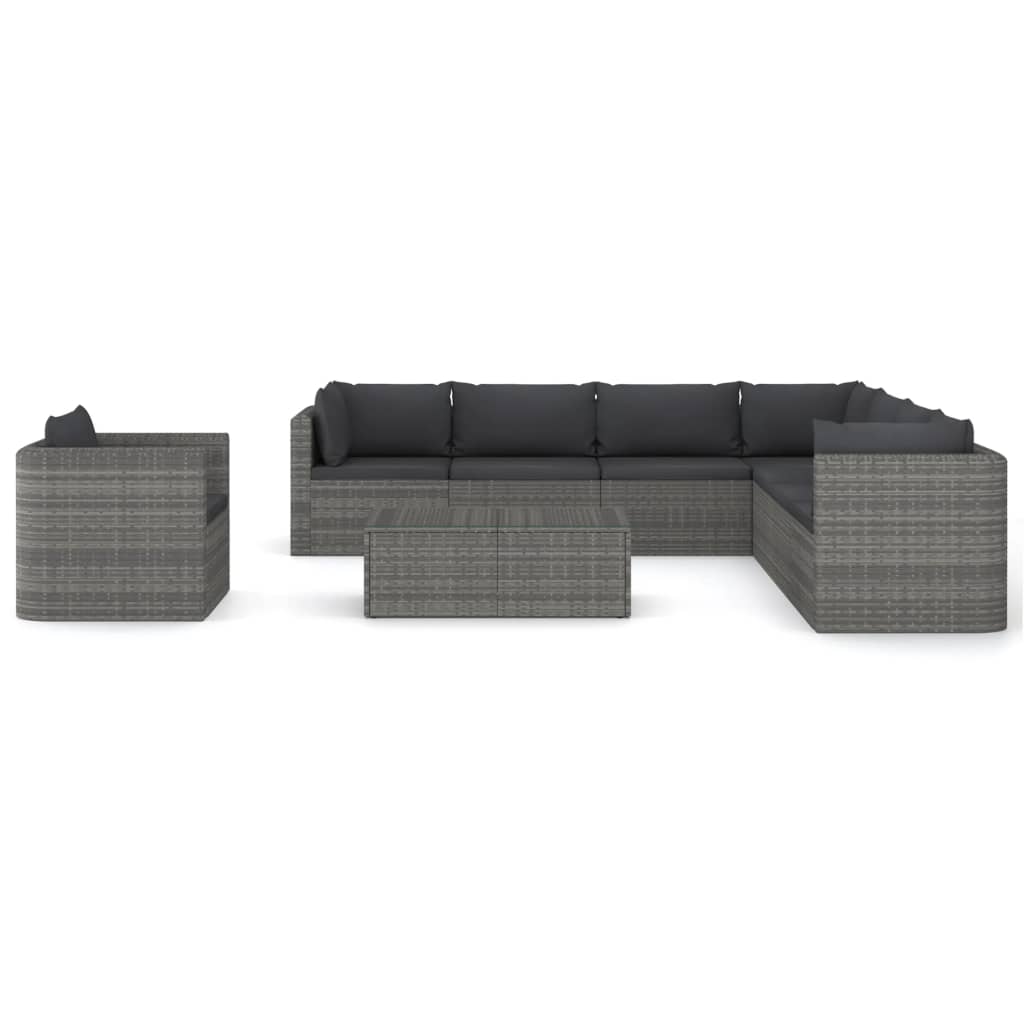 9-Tlg. Garten-Lounge-Set Mit Kissen Poly Rattan