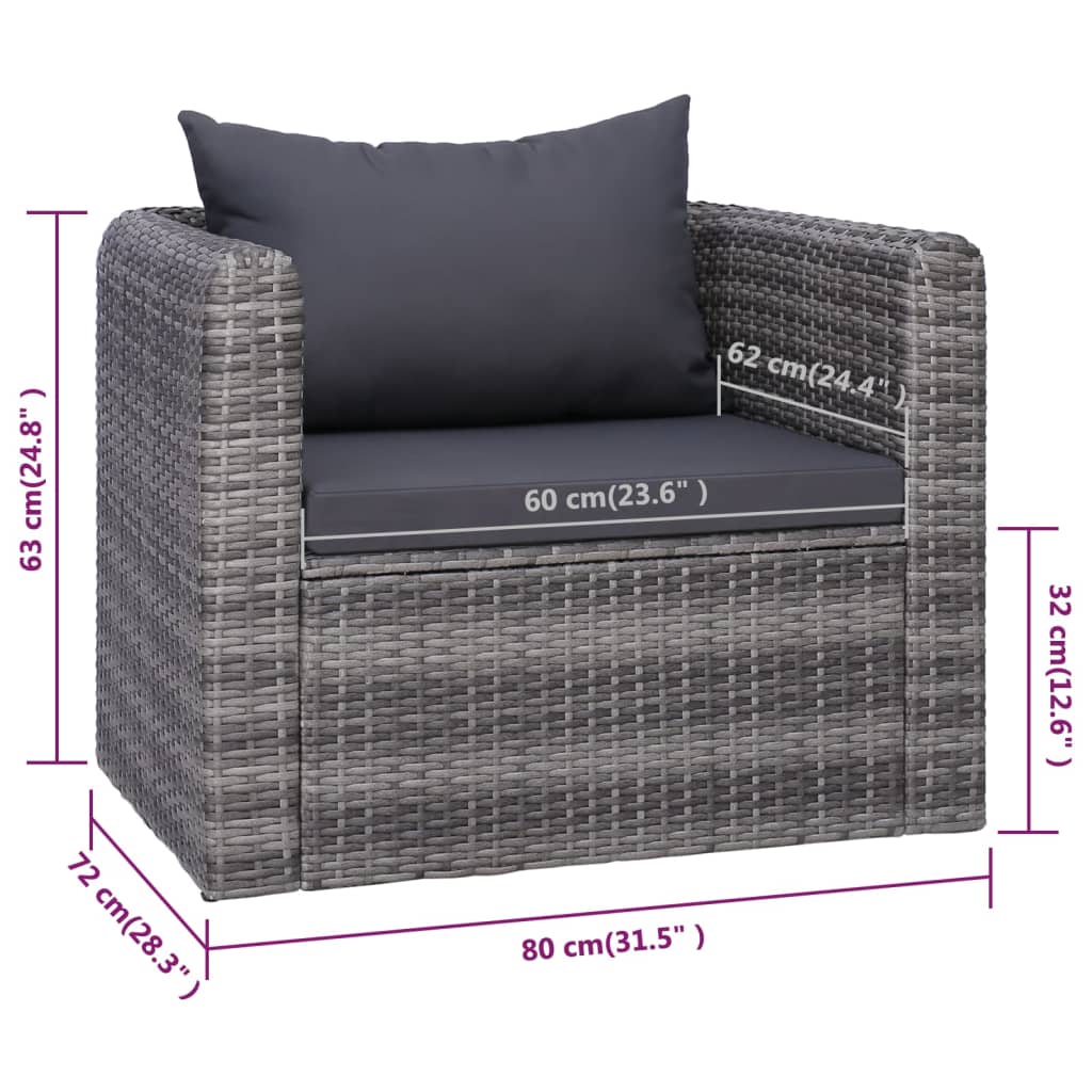 9-Tlg. Garten-Lounge-Set Mit Kissen Poly Rattan