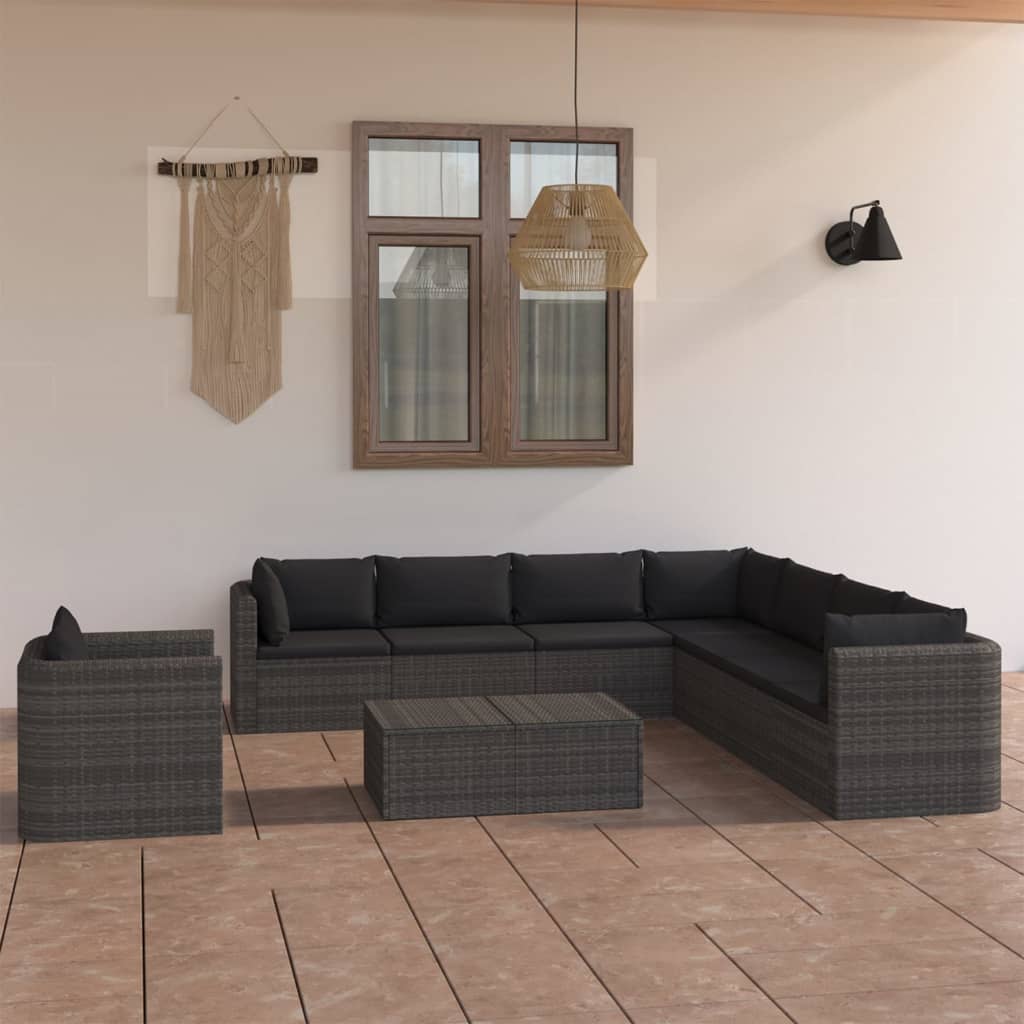 9-Tlg. Garten-Lounge-Set Mit Kissen Poly Rattan