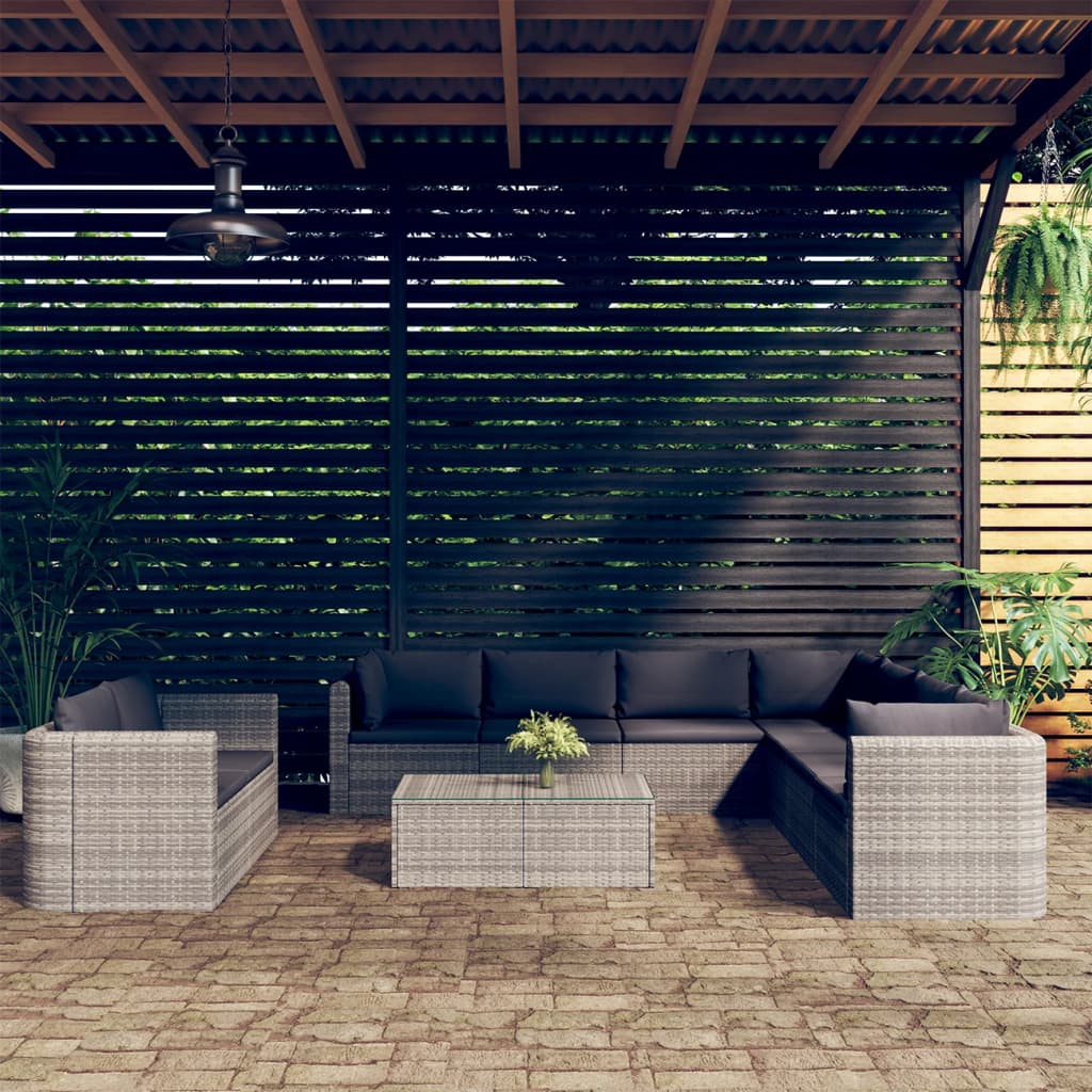 9-Tlg. Garten-Lounge-Set Mit Kissen Poly Rattan