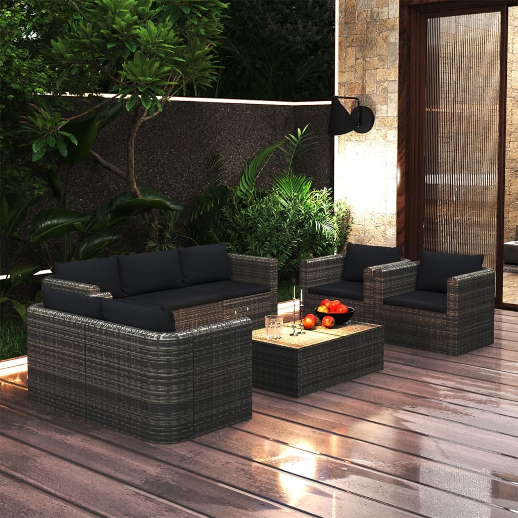9-Tlg. Garten-Lounge-Set Mit Kissen Poly Rattan