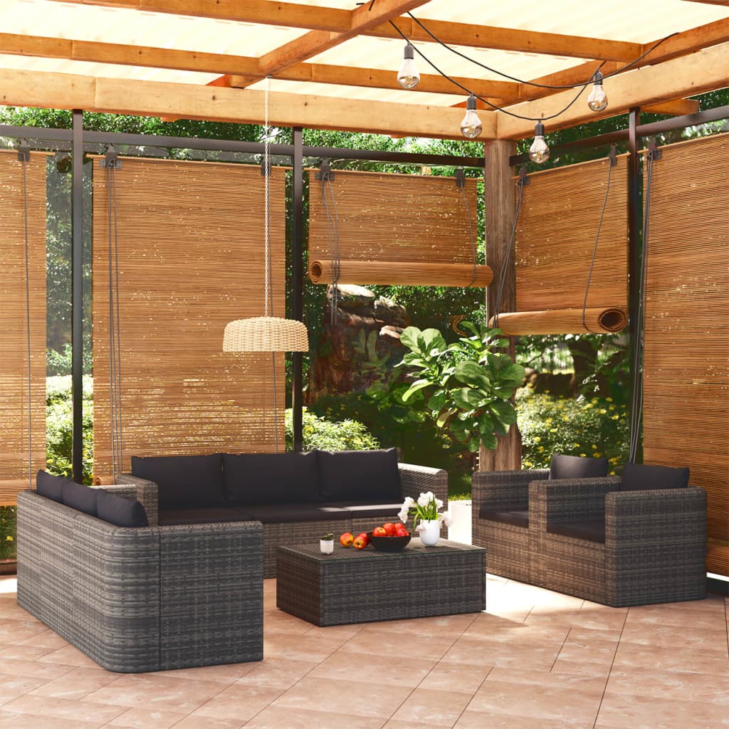 9-Tlg. Garten-Lounge-Set Mit Kissen Poly Rattan