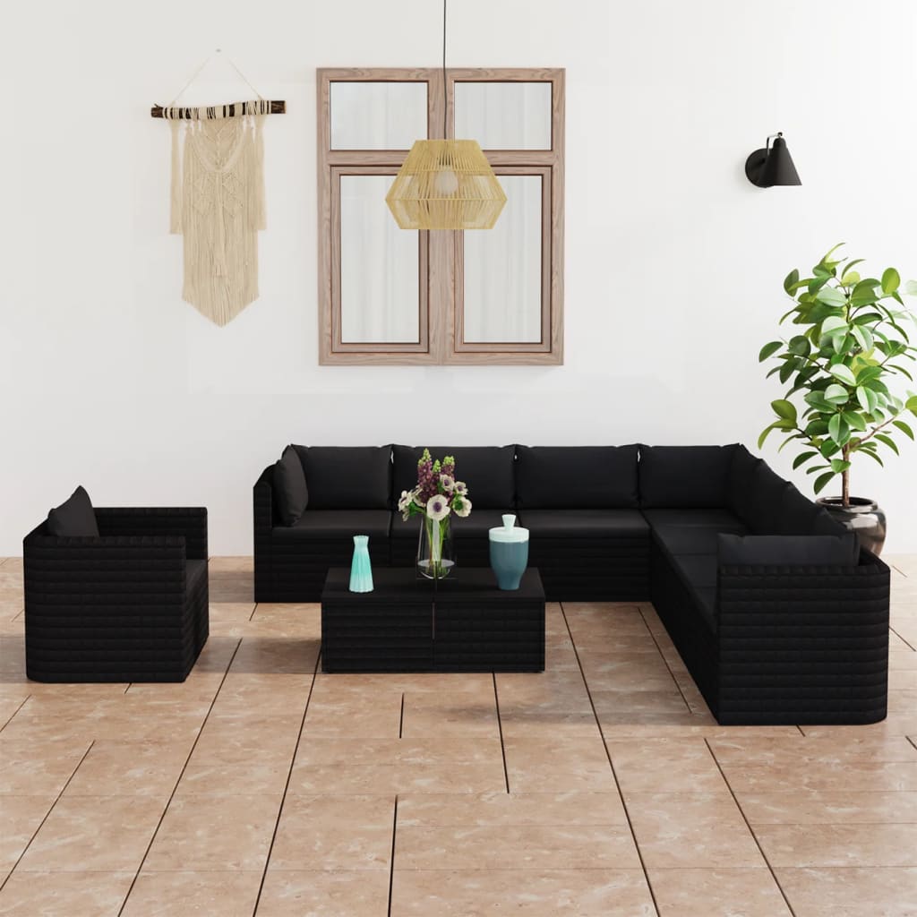 9-Tlg. Garten-Lounge-Set Mit Kissen Poly Rattan